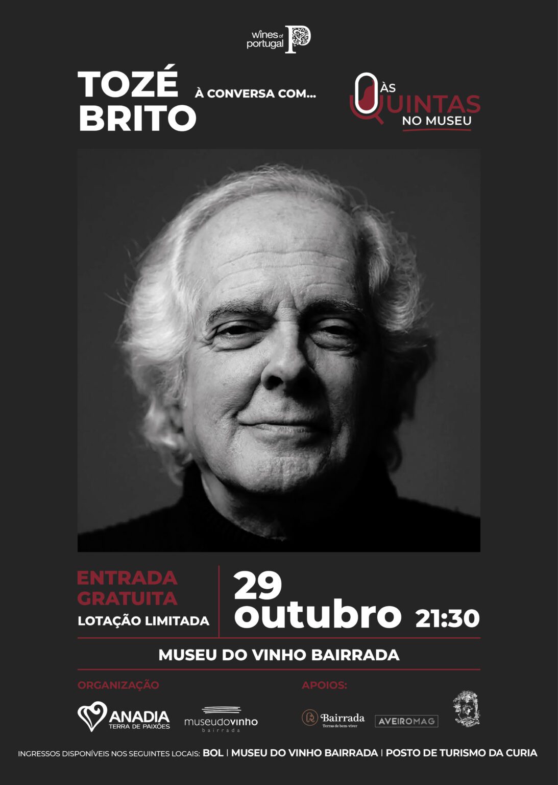 Músico Tozé Brito vai estar “À Conversa com…” no Museu do Vinho Bairrada